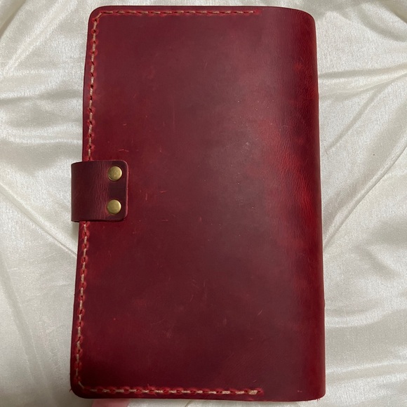 Wine color leather 6 ring wallet agenda planner - Picture 3 of 9